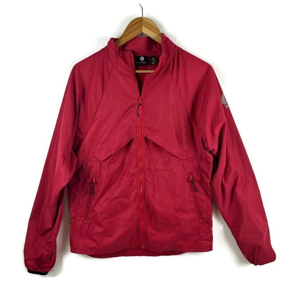 Bearded Goat Mens Small Jacket Red Pockets Zip Hooded Windbreaker